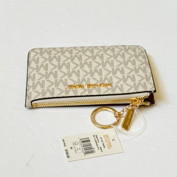 Michael Kors Jet Set Travel Small Coin Pouch ID Key Holder Wallet MK Vanilla - Picture 5 of 11